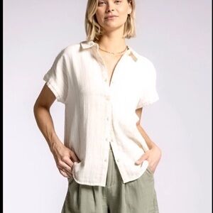Thread&Supply S Shirt‎ Blouse Top Linen White Lagenlook Coastal Cruise Resort